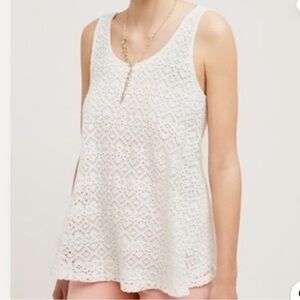 Anthropologie Deletta White Germaine Eyelet Lace Swing Tank Top size small